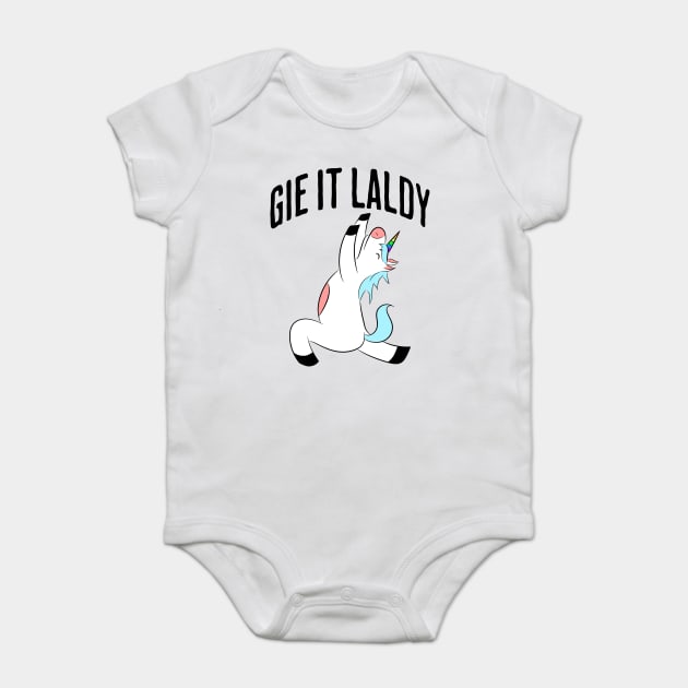 Scottish Slang: Gie It Laldy (Give it your all) Unicorn design Baby Bodysuit by Luxinda